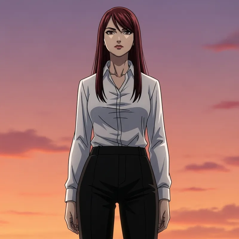Makima: Mysterious Woman in White Shirt and Black Trousers