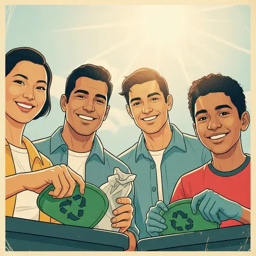 Happy People Embracing Sustainability in Poster-like Scene