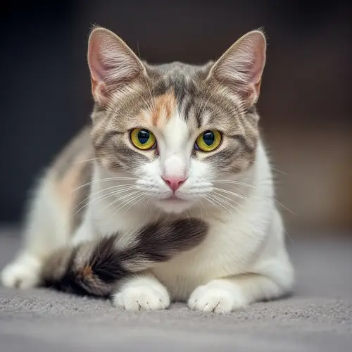 Fluffy Domestic Short-Haired Cat with Striking Yellow Eyes