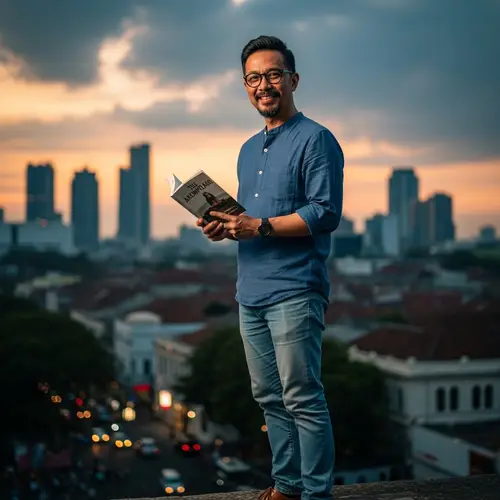 Stylish Indonesian Man in Late Forties Holding a Book