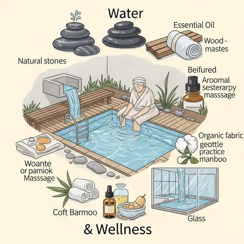 Water and Wellness Connection: Natural Stones, Wood, Fabrics, Oils, Glass