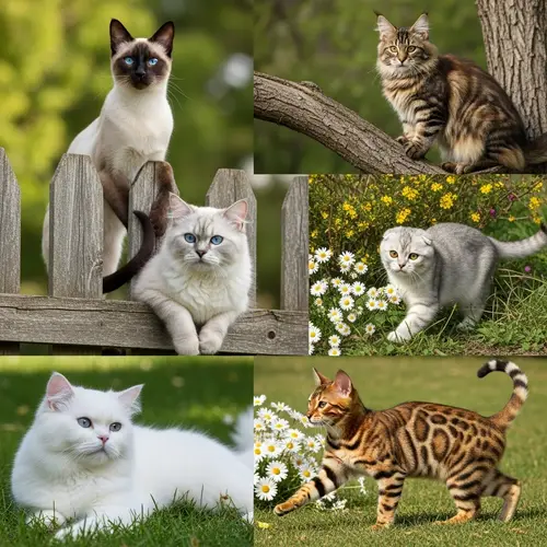 Outdoor Scene with Five Beautiful Cats on Sunny Day