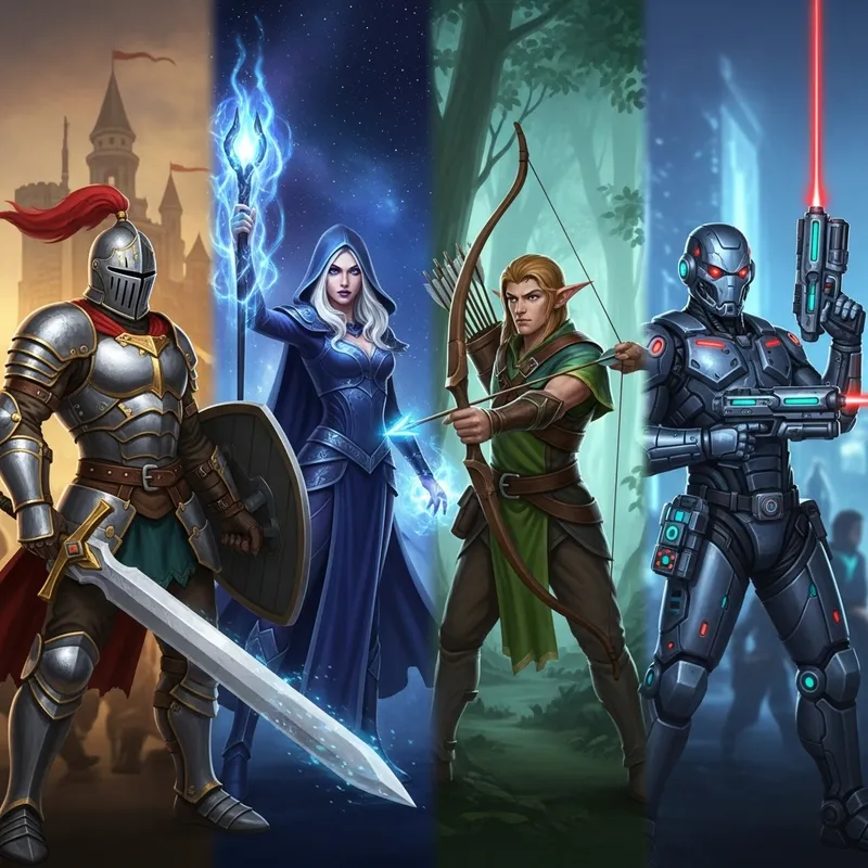 Epic Game Character Banner | Knights, Sorceress, Elf, and Cyborg Epic Game Character Banner | Knights, Sorceress, Elf, and Cyborg