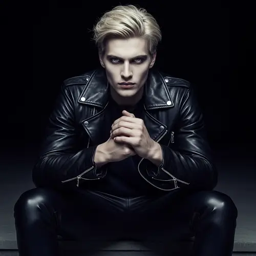 Handsome Blonde Vampire in Edgy Leather Attire