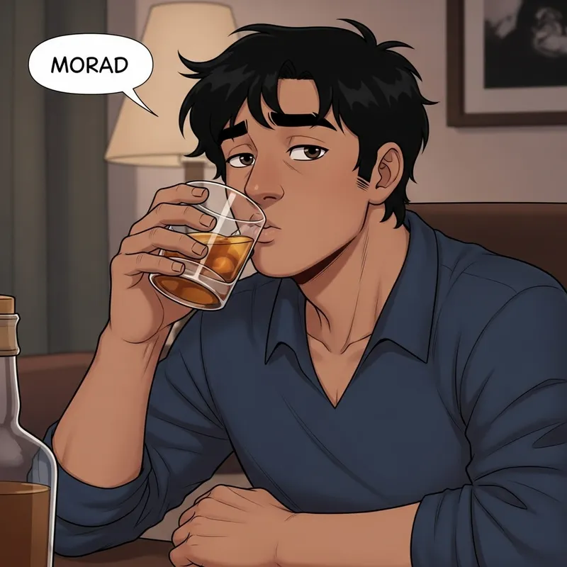 Morad Enjoying Whiskey in a Cozy Setting