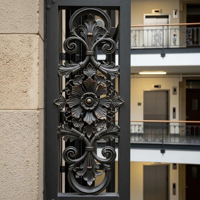 Elegant Floral Forging Adorning University Elevators