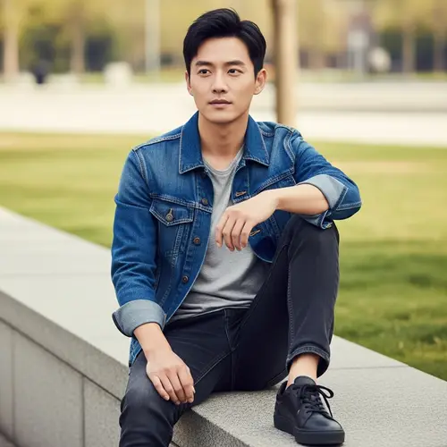 Stylish Chinese Man in Urban Park | Confident and Well-Educated