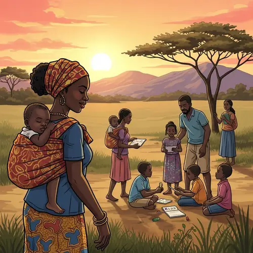 Heartwarming African Family Scene at Sunset | Community Unity