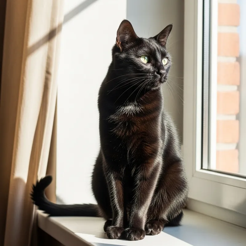 Elegant Black Cat on Sunlit Windowsill | Un Gato Negro