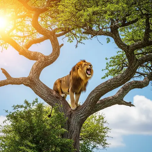 Lion Roaring on the Tree of Life | Majestic Nature