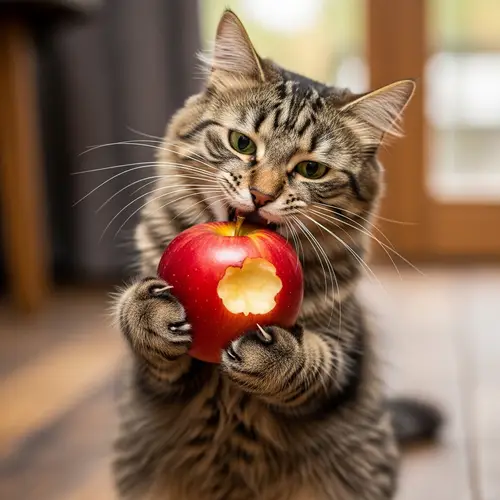 Cat Eating an Apple - Pet Nutrition Tips
