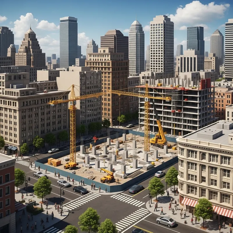 Vibrant Urban Cityscape with Diverse Architecture and Development