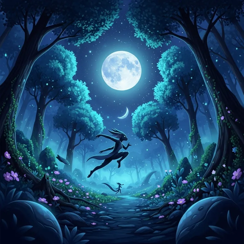 Mystical Creature in a Moonlit Forest