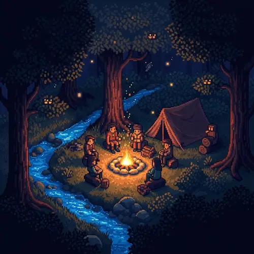 Camping in a Dark Forest - Pixel Art Adventure
