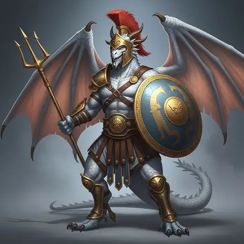 Greek Gladiator Dragonborn with Trident and Shield
