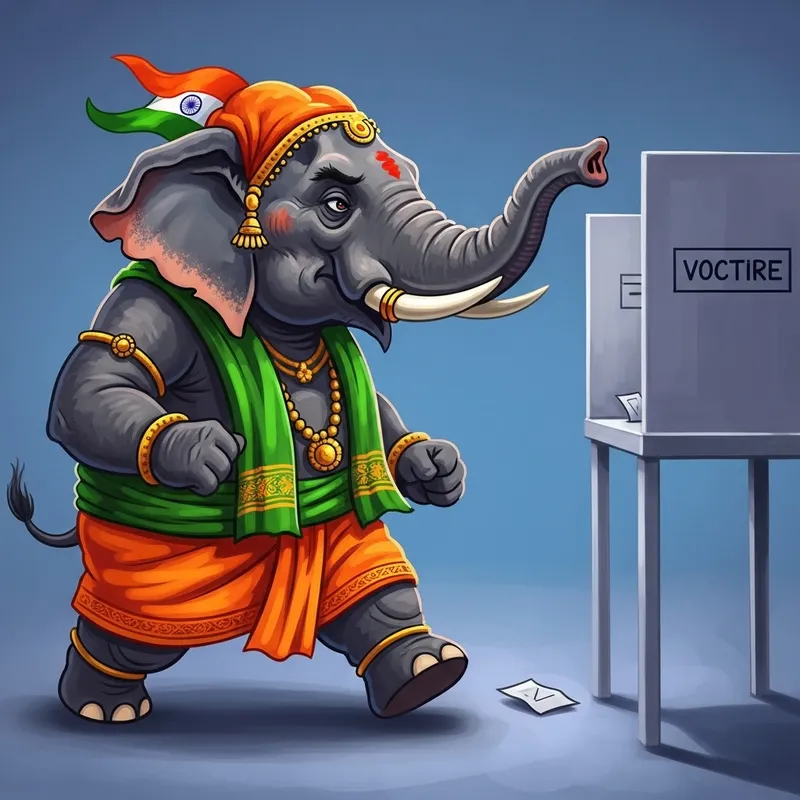 Elephant Embracing Democracy in Vivid Colors