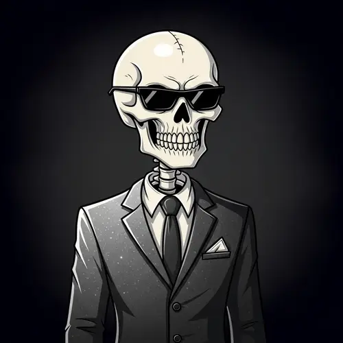 Rebellious Cartoon Skeleton in Tailored Suit Art