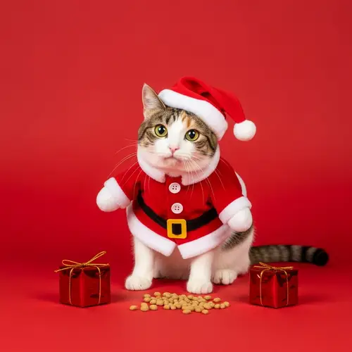 Festive Calico Cat in Santa Claus Costume | Holiday Pet Photography
