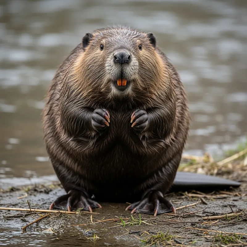 Intimidating Beaver with Buck Teeth - Riverbank Encounter