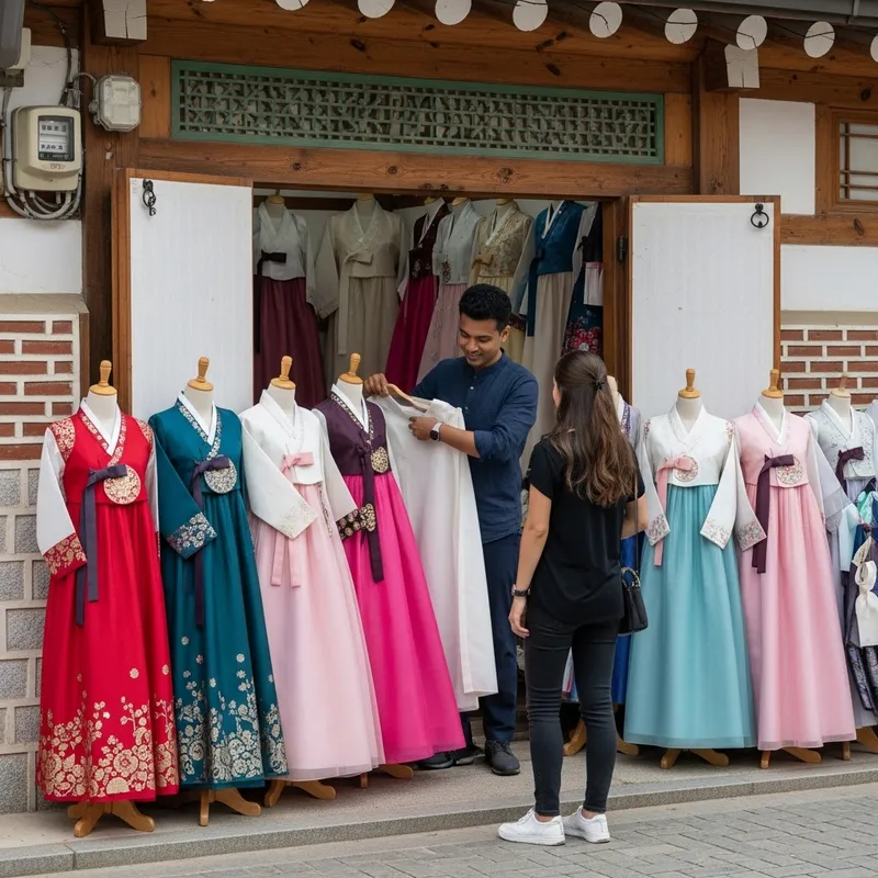 Traditional Hanbok Robes Shop in Hanok Village - South Korea