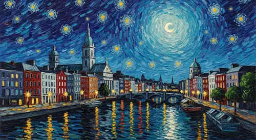 Dublin Night Sky Art: Van Gogh Style Masterpiece