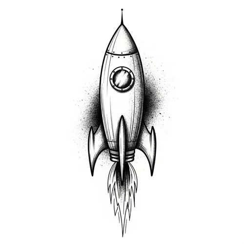 Hand-Drawn Rocket Tattoo Design with Minimalistic Elements
