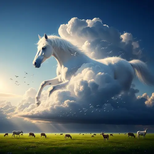 Ultra HD 8K Image: Hyper-Realistic White Stallion in Majestic Sky