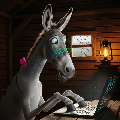 Grey Donkey Hacking in a Rustic Hut | Unique Image