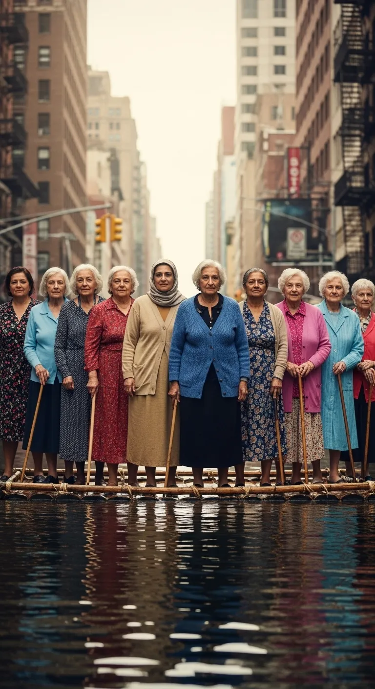Elderly Women Resilient in Flooded City Streets