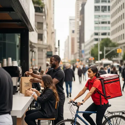 Modern Urban Cafe: Fast Delivery and Diverse Customers