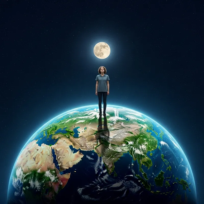 Starry Sky Portrait of Caucasian Individual on Earth with Moon