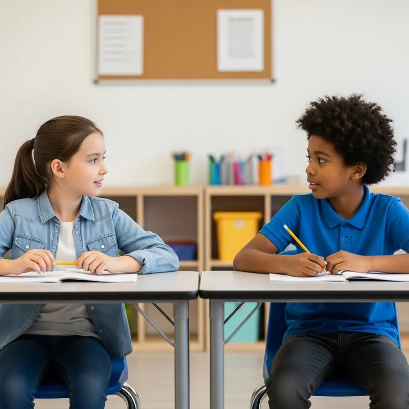Young Girl and Boy Engage in Active Learning Conversation