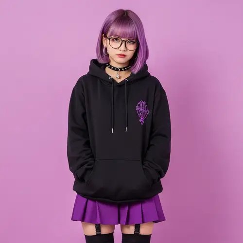 Asian Student with Purple Hair in Urban Style | Modern Fashion Look
