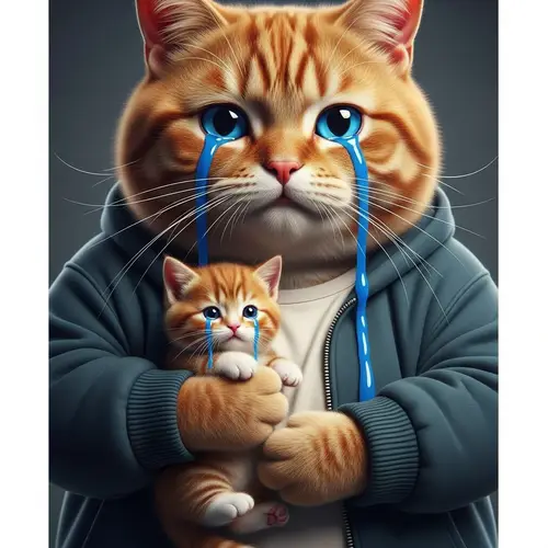 Red Cat with Kitten: A Heartfelt Hyperrealist Scene