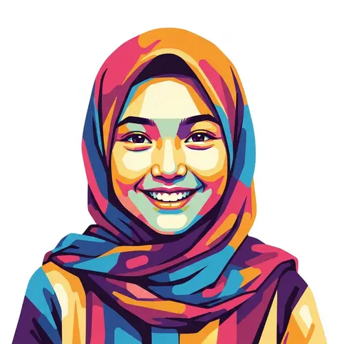 Vibrant Hijab Art: Smiling Girl in WPAP Style