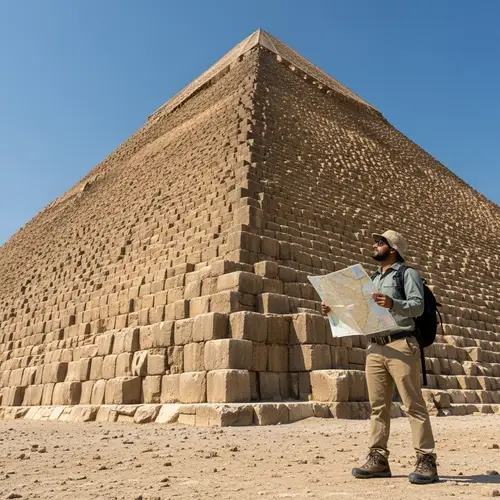 Grand Pyramid Under Clear Blue Sky - South Asian Male in Awe