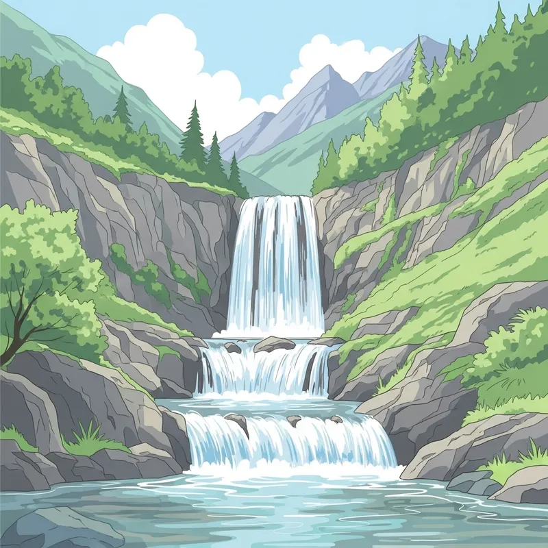 Mountain Water Source - Serene Cascade in Pastel Colors Mountain Water Source - Serene Cascade in Pastel Colors