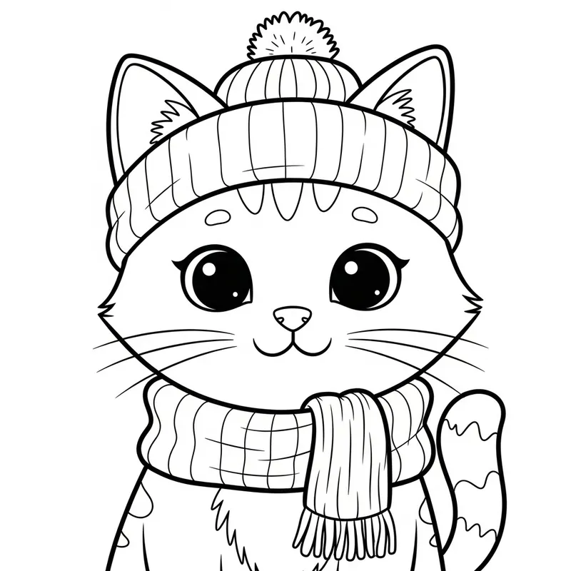 Adorable Cat Coloring Page for 4-Year-Old Kids