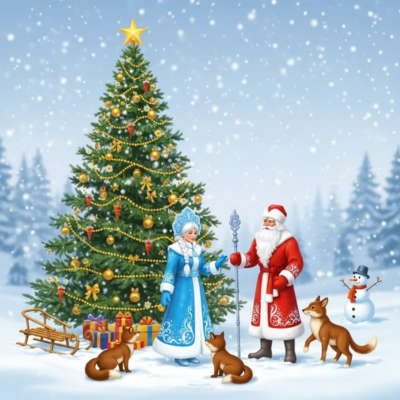 Christmas Tree, Snow Maiden, Father Frost and Forest Animals Celebration