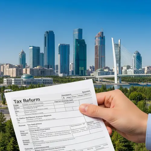Tax Return Form Held in Hand | Astana Cityscape Background