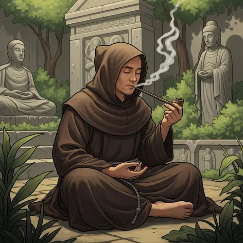 Monk in Tranquil Meditation Pose | Spiritual Smoking Icon