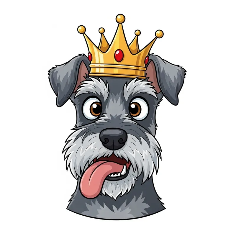 Playful Schnauzer with Crown Cartoon Drawing