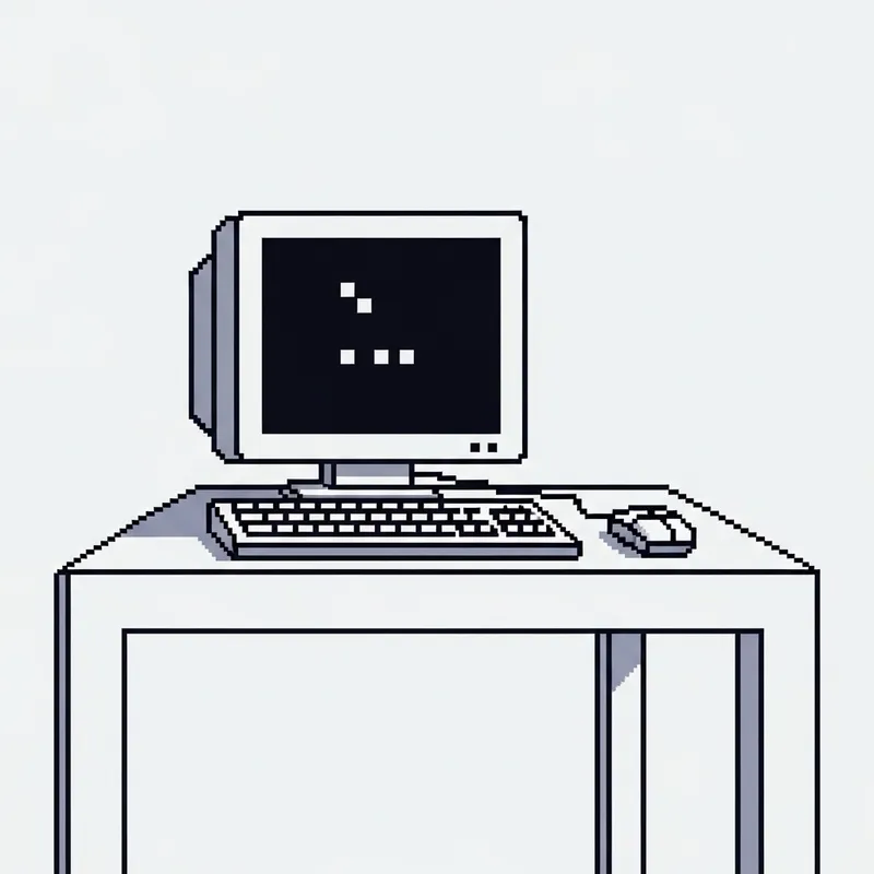 Minimalist Pixel Art Computer on Table