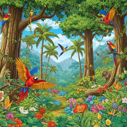 Vibrant Jungle Scene: Illustration of Lush & Colorful Forest