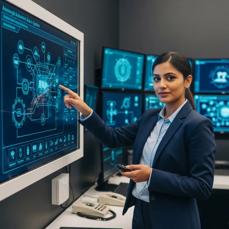 Alarm Systems Expert Demonstrating Modern Technology