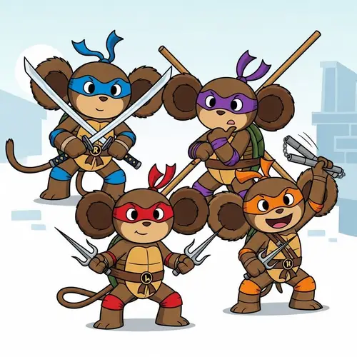 Ninja Turtle-Inspired Cheburashka Characters | Playful Cartoon Style