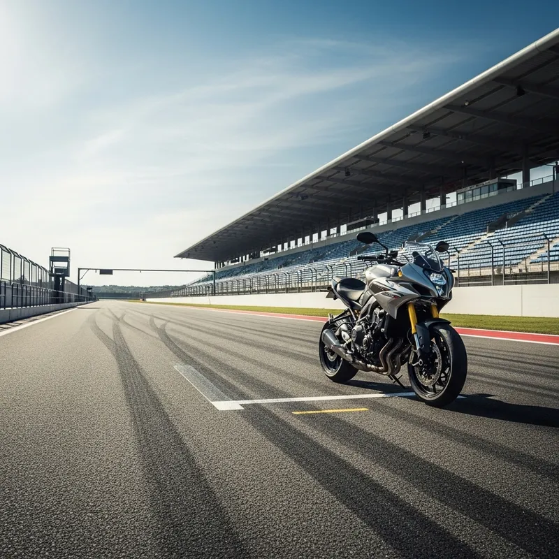 Sleek Motorcycle on Tarmac Racing Track - Speed and Adventure