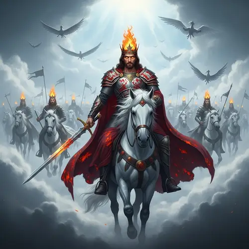 Apocalyptic Rider on White Horse | Divine Figure in Sky