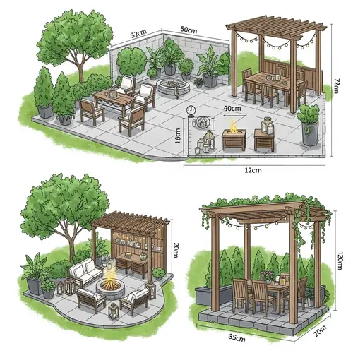 Serene Backyard Patio Design with Elegant Furniture and Fire Pit