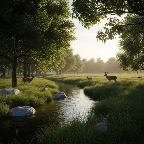 Tranquil Meadow Scene at Sunset - Find Peace in Nature